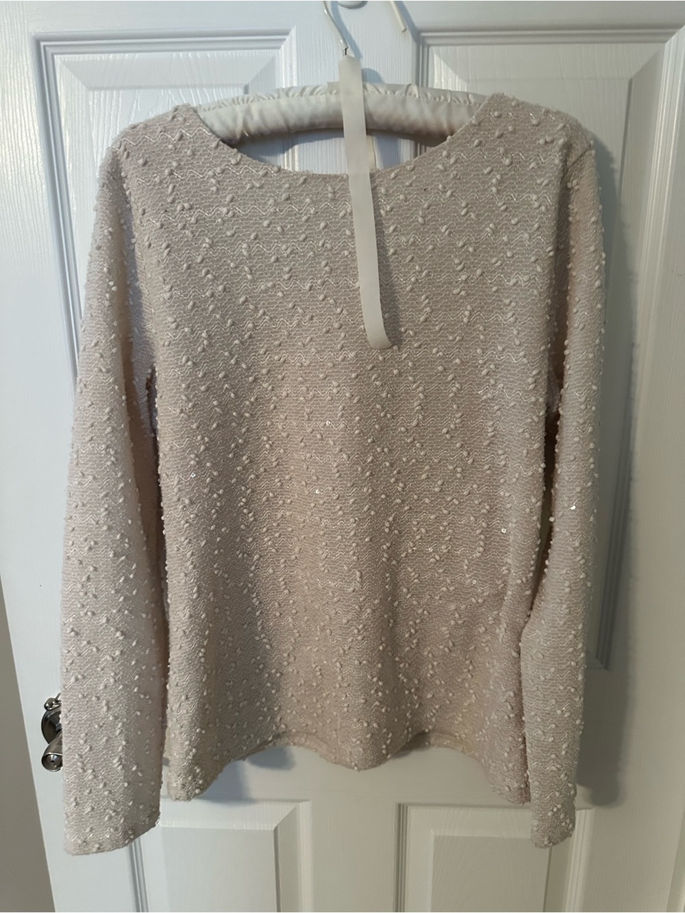 Jennifer Lopez Light Beige Sequin Textured Long-Sleeve Tunic